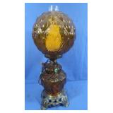 Vintage Amber Glass Hurricane Table Lamp