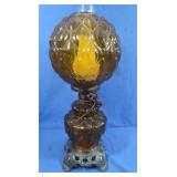 Vintage Amber Glass Hurricane Table Lamp