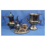Sheridan Silverplated Teapot,Creamer,Sugar,Wire
