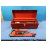 Metal Tool Box w/HD Pipe Wrenches(19x6.5x7')