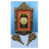 Lg Wall Clock w/Side Decorative Candle Holders
