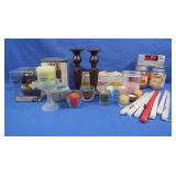 Asst of Candles,Wooden Candle Holders&more