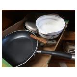 Skillets,Casserole Dish w/Cradle&Sm Pot