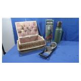 Vintage Stanley Thermos,Can Crusher,Sewing Basket