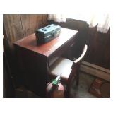 Sewing Machine in Cabinet w/Chair&Contents