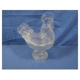 L.E. Smith Clear Rooster Candy Dish, 9"H