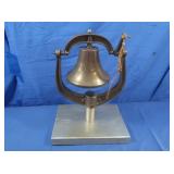 Cast Brass Iron Bell on Wood Stand 12.5x9x16.5"