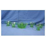 5 Green Depression Sherbert Dishes,1 Juice Reamer
