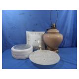 Ceramic Table Lamp, 24",& Glass Ceiling Light