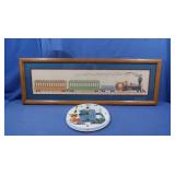 Framed Embroidery/Needlepoint Train pic,