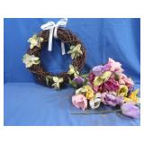 Faux Twig Wreath & Faux Flowers
