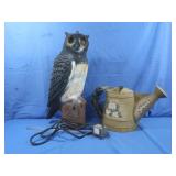 Metal Decorative Watering Can & Owl Decoy, 21"