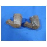 2 Vintage Brown Clay Tobacco Elbow Pipes