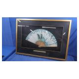 Vintage Glass Framed Painted Folding Fan-39x27"