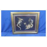 Glass Framed Photo of 2 Chinese Silk Embroidered