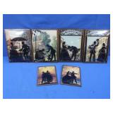 Vintage Reverse Painted Silhouette Pics, 4-8x6" &