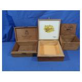 3 Wooden Cigar Boxes, 8.25x8x3", 9x6x3" &