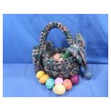 Cloth Basket w/ Polished Stone Eggs