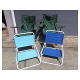 2 Camp Chairs & 2 Aluminum Beach Chairs