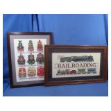 2 Framed Embroidery/Needlepoint Railroad/Train