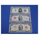 $5-1934 Blue Seal,1928-D $2 Red Seal,1953-A  $2