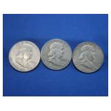 3 Franklin Halves(1952,1953,1963)