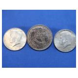 2-1964 Kennedy Halves(90% silver),1-1962 "unpeso"