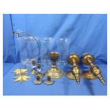 Brass Candleholders w/Hurricane Glass Tops