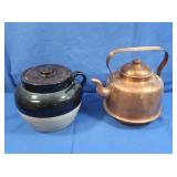 Kingop Copper Tea Kettle,#3 Lidded Crock(cracked)