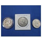 3 Franklin Halves(1954,1956,1963)
