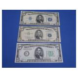 $5-1934 Blue Seal,1934-B Green Seal,1953-A Seal