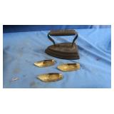 Cast Iron Sad Iron w/ three Knick-Knacks