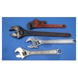 3 Crescent Wrenches-1 Craftsman&Pipe Wrench