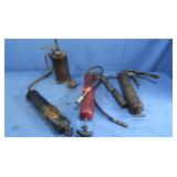 3 Large Grease Guns&Vintage Golden-Rod Oiler Can