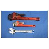 2 Pipe Wrenches,1 small,1 lg,1 small Crescent