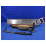 Vintage Cast Iron/wood Mitre Box & Saw & Vintage