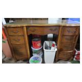 Vintage Wood Desk 48x20x30 w/glass Piece onTop