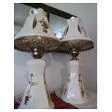 Milk Glass&Porcelain Hurricane Lamps-21&22"H