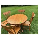Wooden Pedestal Oak Table 42.5x30" w/4 High Back
