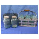 8 Ball Jars w/Carrier&Wire Basket