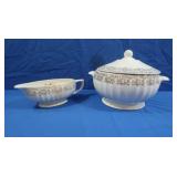 Vintage Porcelain Bowl w/lid & Gravy Boat