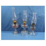 Clear Glass Vintage Oil Lamps w/Chimneys