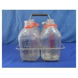 4 Vintage Milk Bottles w/Carrier Byrne Dairy,Dodd