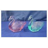 2 Vintage Fenton Swans-pink&blue