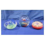 3 Vintage Blown Glass Paper Weights