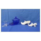 Vintage Hobnail Cobalt Shoe,Ceramic&Glass Shoes