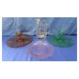 Vintage Servers,Pink,Amber,Green&Glass Pitcher