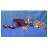 Coin Clock,Decor,Red Glass Pedestal Dish