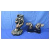 Chalkware Hand w/Couple,Metal Dog Head Book Ends