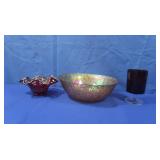 Carnival Glass Bowl,Candy DIsh, Ruby Glass Goblet
